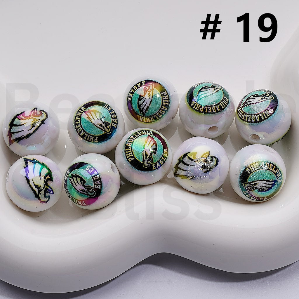 NF Football Teams USA American UV Coating Round Acrylic Beads, 16MM, Random Mix and Single Team Both Available to Choose