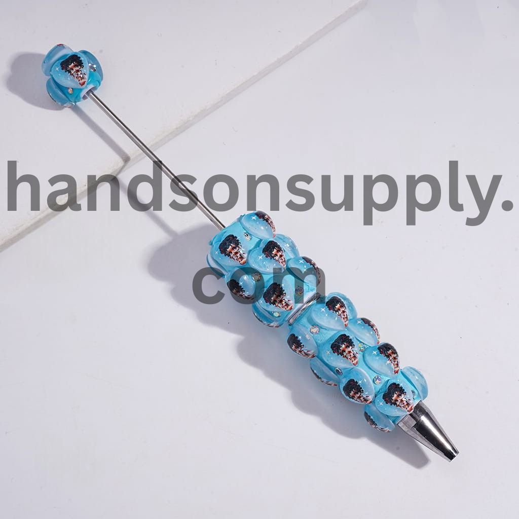 Old Girl Heart Print & AB Rhinestone Decoration, Beadable Clay Pen Random Mix