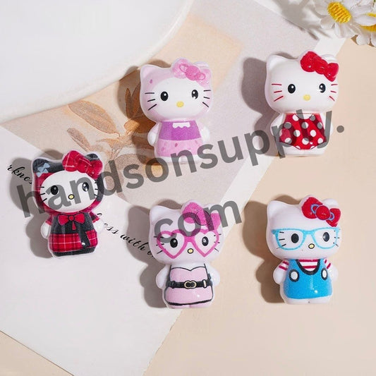 Adorable Cat Character Series in Various Style Outfits & Colorful Bows Acrylic Beads, Height 32MM Random Mix