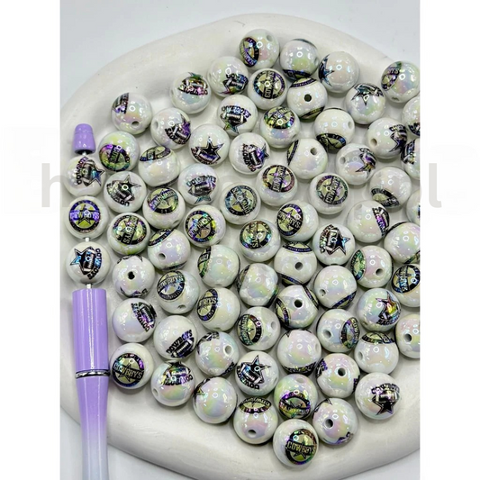 Texas Football Team White Round 16MM Assorted Mix Sports Acrylic Beads