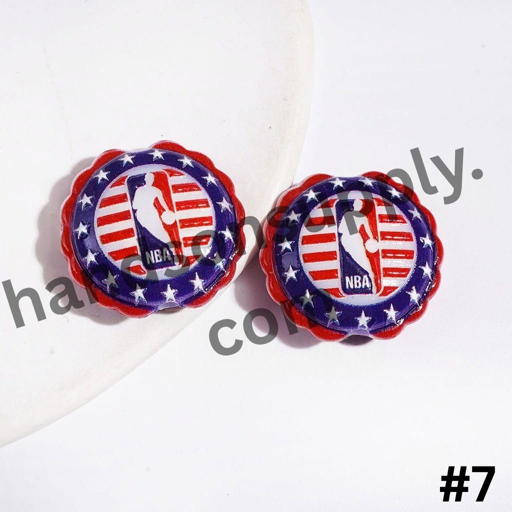 Sporty American Basketball Team Logo with Round Shaped with Wavy Border Acrylic Beads, 23*25MM
