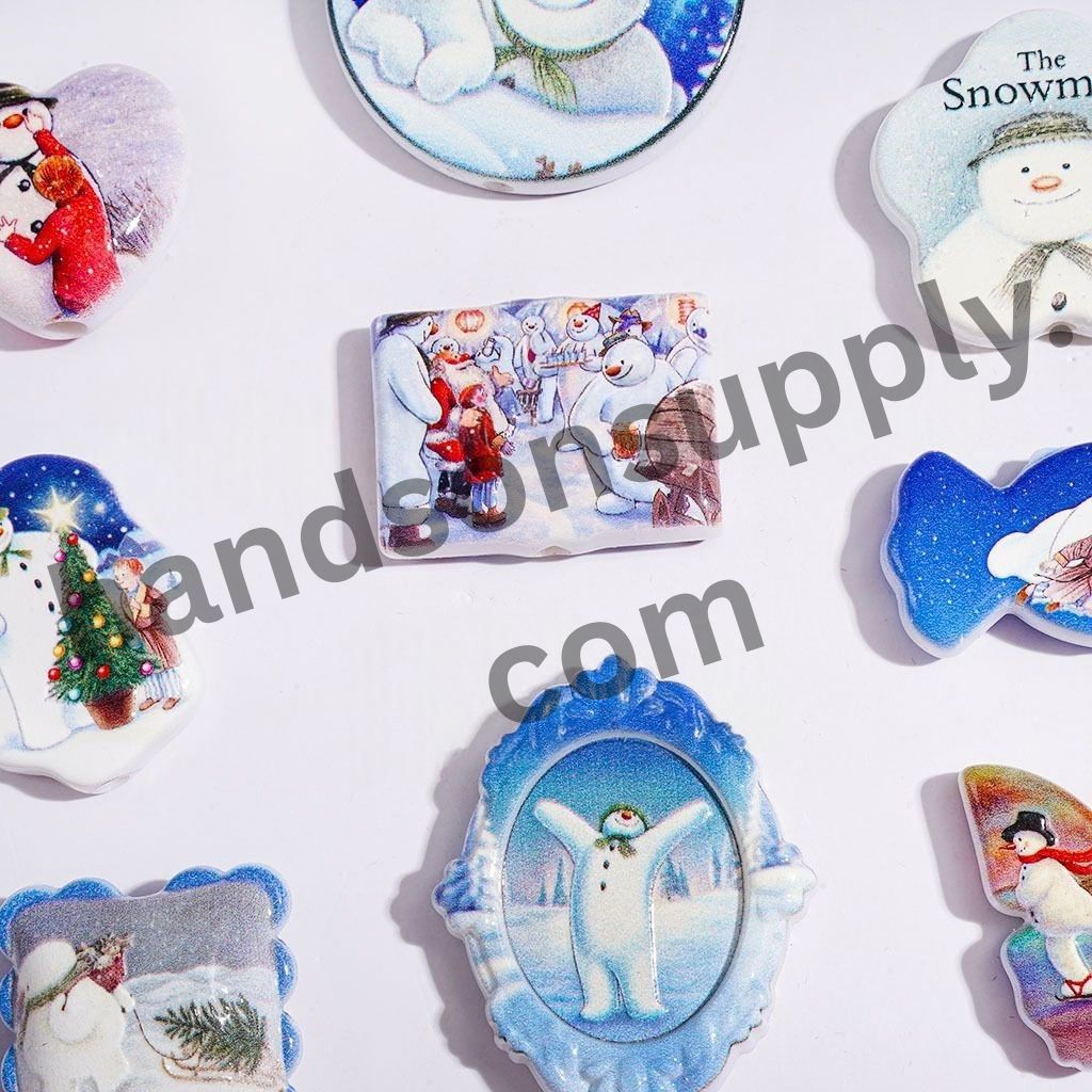 England Classic Snowman Picture Series Acrylic Beads and Pendants, Random Mix 