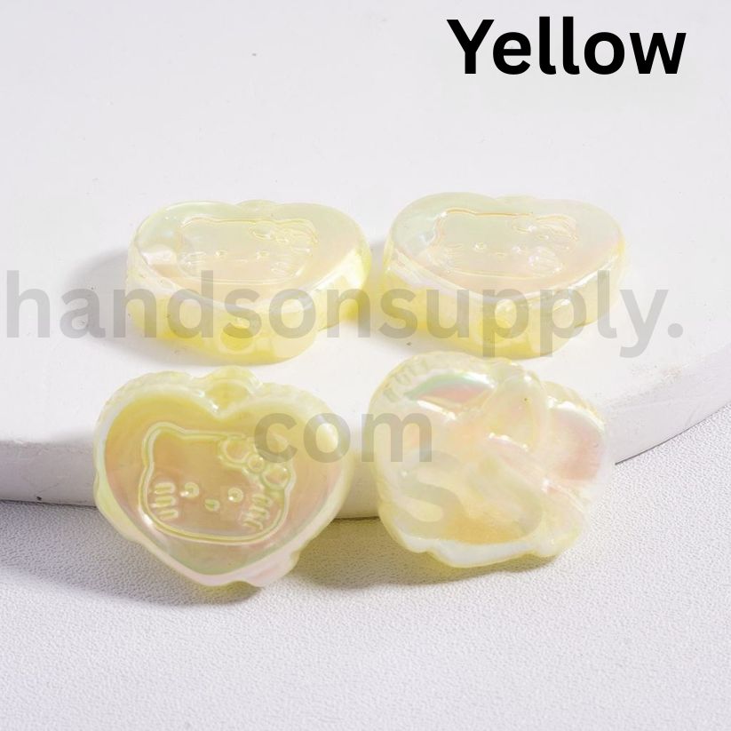 UV Coating Luminous Cute Heart with Cute Cat Character Multi-Color Bowknot Prints Acrylic Beads 18*23MM (Single Color is available for 200pcs(Whole Bag) Only)