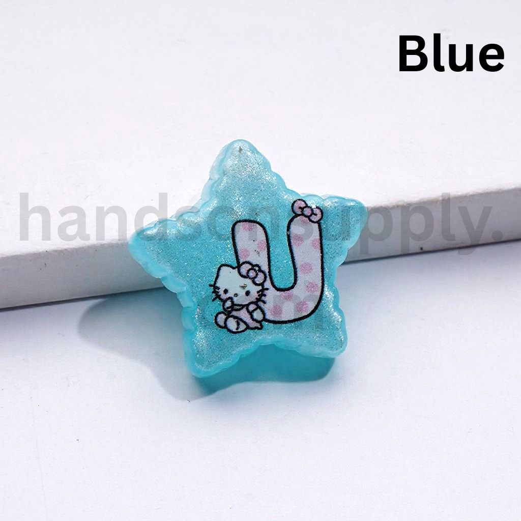 Glitter HK Kitten with Letters in Star Shape Colorful Acrylic Beads 24MM