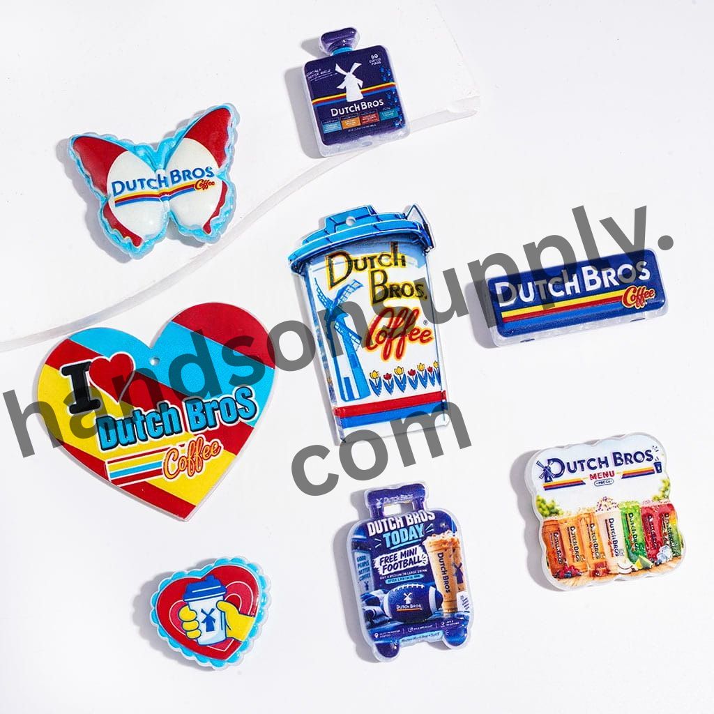 Patriotic American Blue Windmill Design Coffee Series Acrylic Beads and Pendants, Random Mix