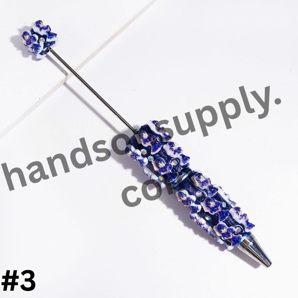 Spooky Iconic Horror Comedy Character American Transnatural Designs, Blue Series with Sparkling AB Rhinestones Beadable Clay Pens, Random Mix