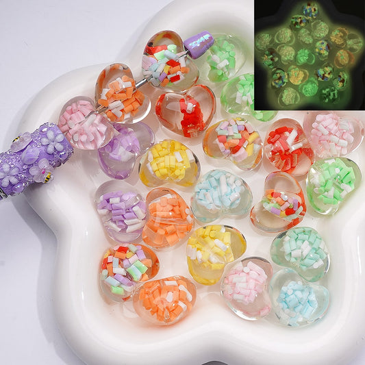 Heart Shape with Candy Sticks Inside Luminous Acrylic Beads 23×18MM Clear Single Color
