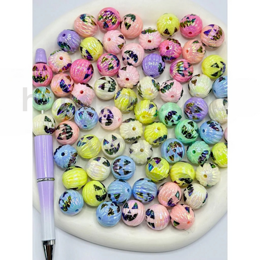 Spooky Mask Pumpkin UV Finish Round 16MM Random Mix Acrylic Beads