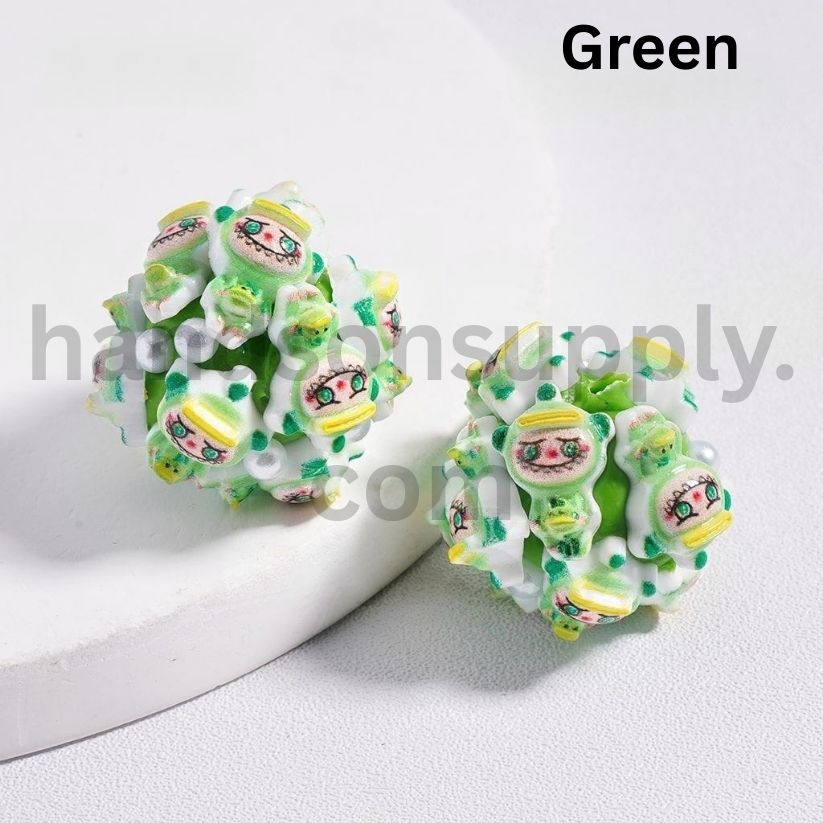 Labubu Monster Faces Pop Mar with White Pearl Accents, Clay Beads Multi-Color 20mm