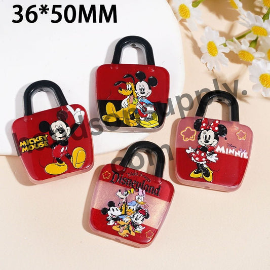 Adorable Classic Animal Character Padlock-Shaped Mouse, Duck & Dog Acrylic Beads & Pendants, 36*50MM, Random Mix