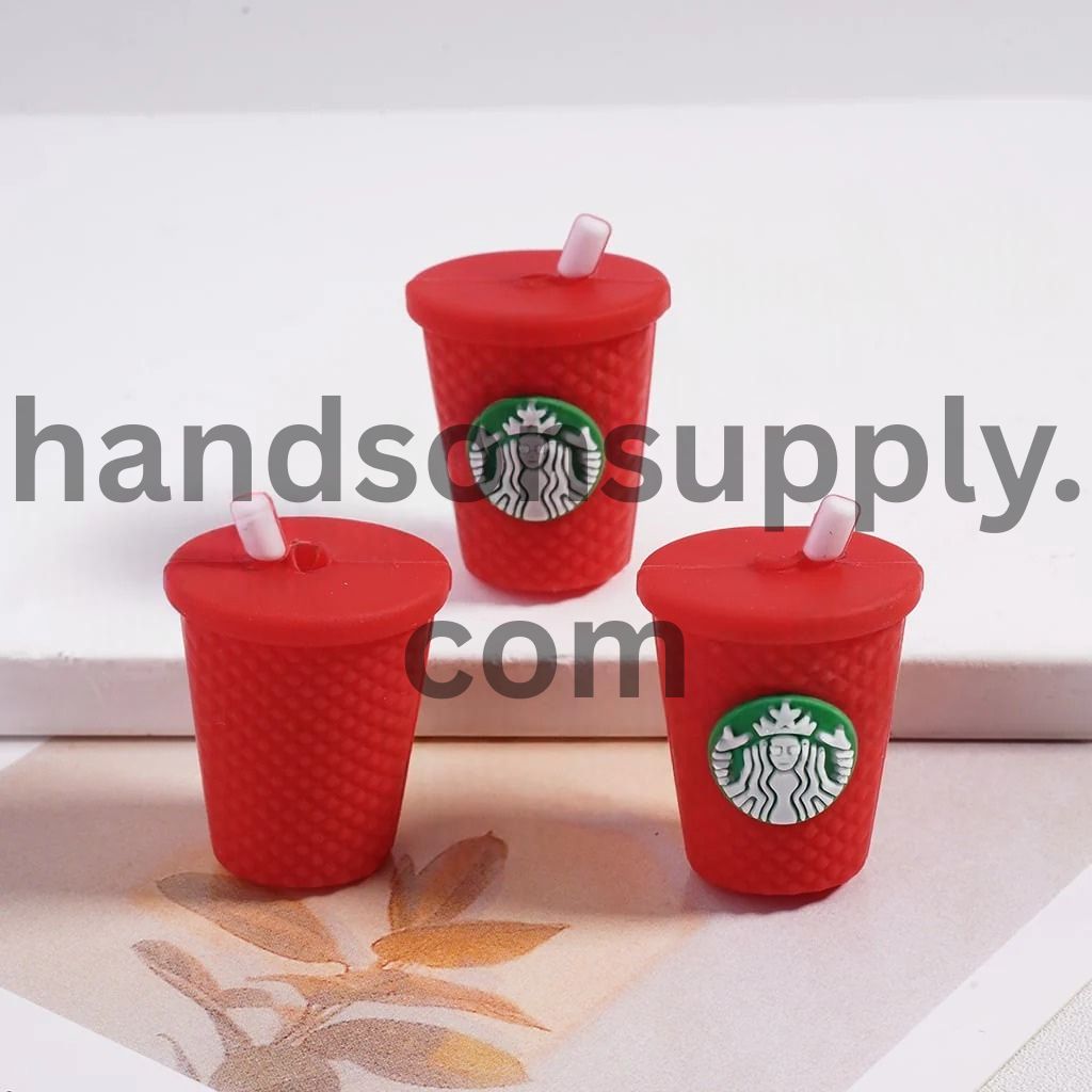 Mini 3D Cute Coffee Cup Bottle with Straw Silicone Focal Beads