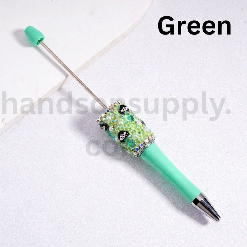 Disne Princess Snow Whit Mermai Luminous Beadable Clay Pen with AB Rhinestones, Chains, White Pearls, Cone Shape