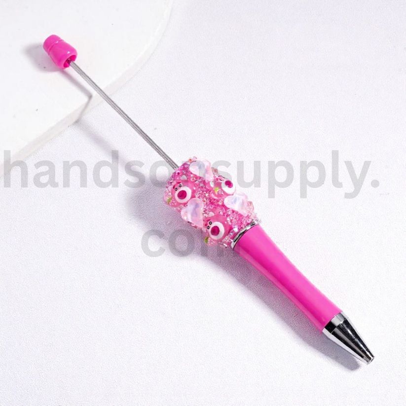 Kawaii Cute Beadable Pen with Clear Shiny Hearts and Cartoon Characters Micke Winni the Pooh Alie To Lots Bear James P. Sulliva