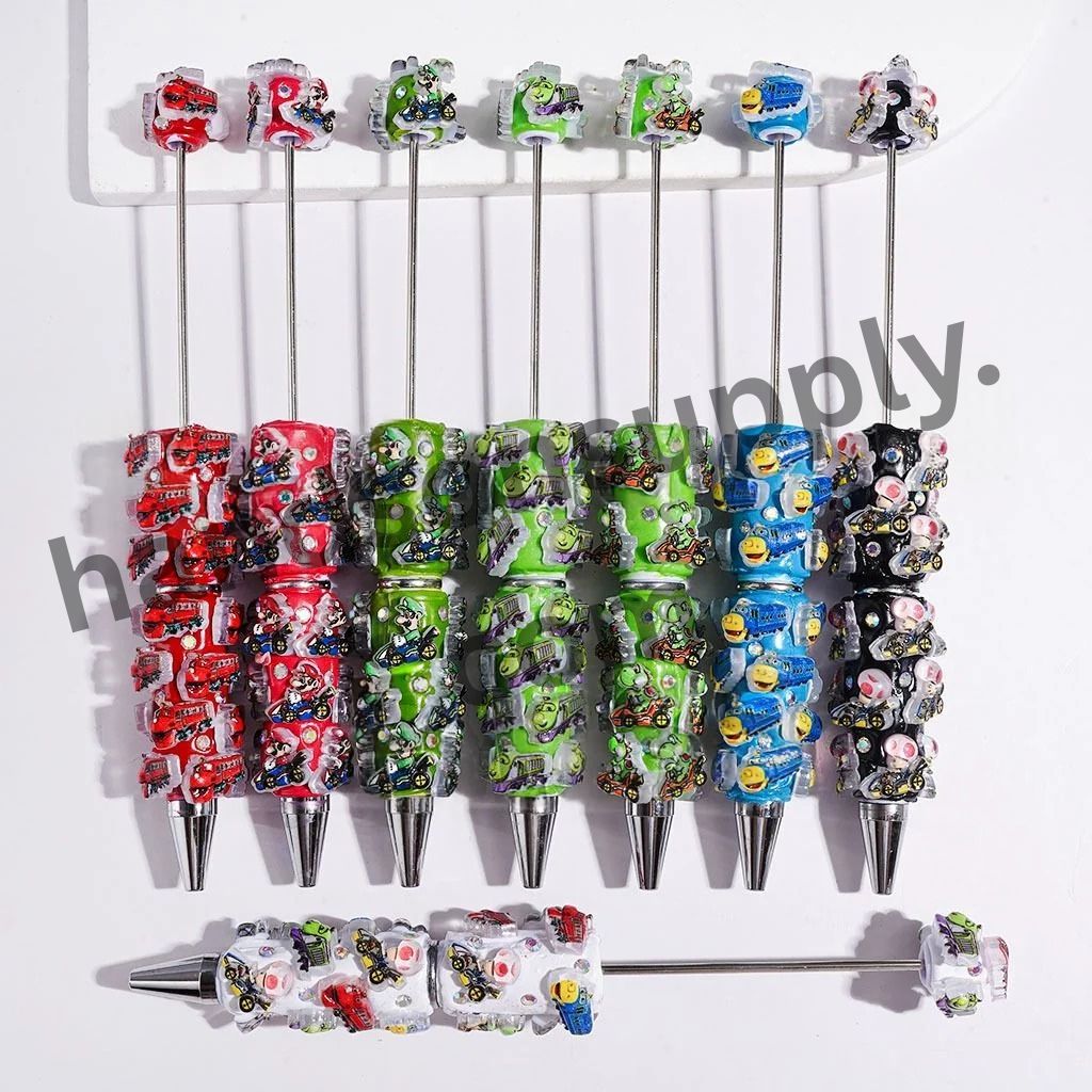 Adorable Sports Car Plumber Character with Sparkling AB Rhinestones Beadable Clay Pens, Multi-Color