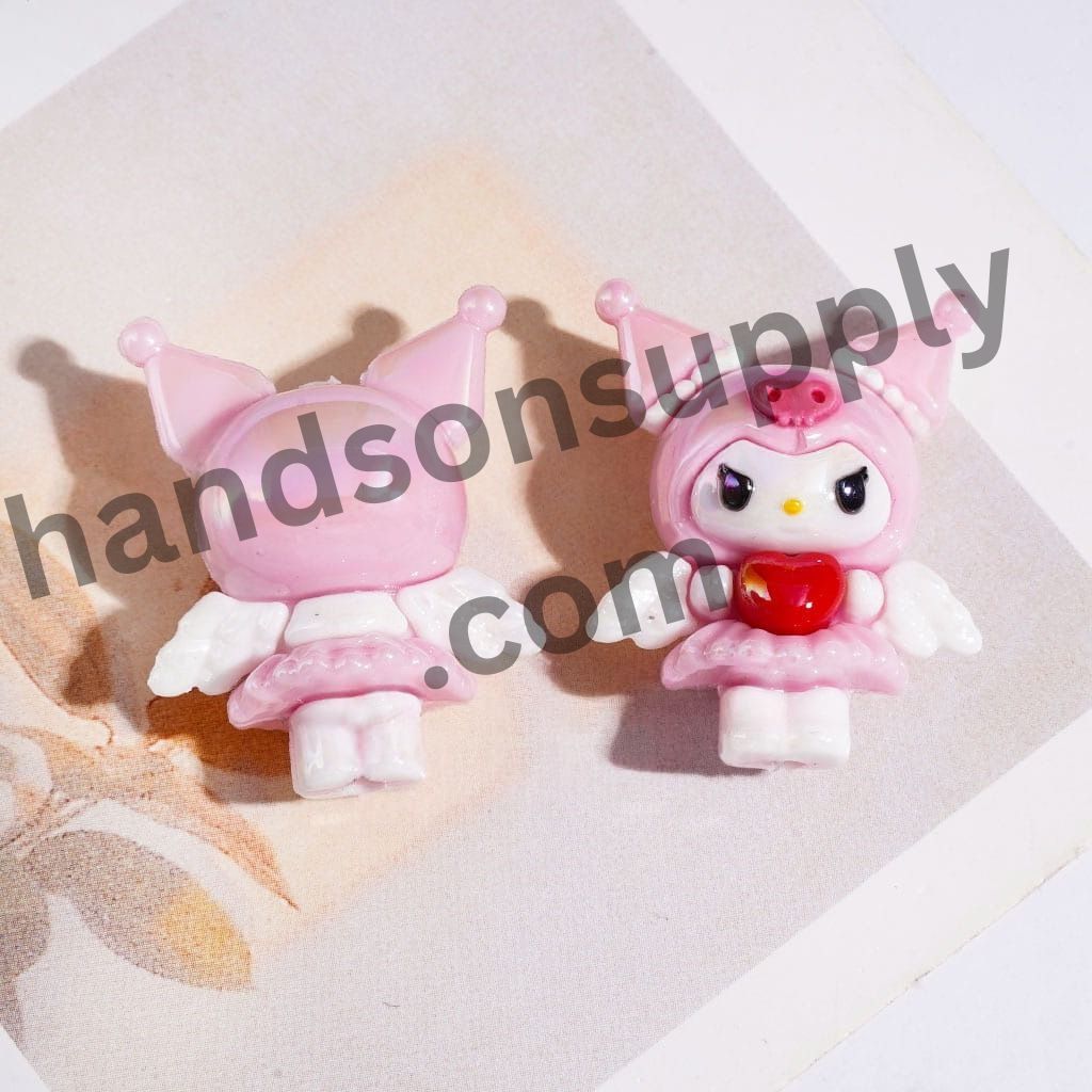 UV Coating Cute Angel & Evil Girl Character Soft PVC Rubber Beads with Wings & Heart Height 32MM, Multi-Color Random Mix