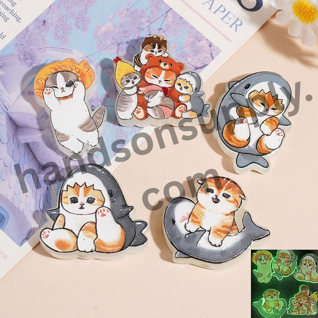 Luminous Cute Cosplay Shark Kittens in Assorted Styles Acrylic Beads, Random Mix