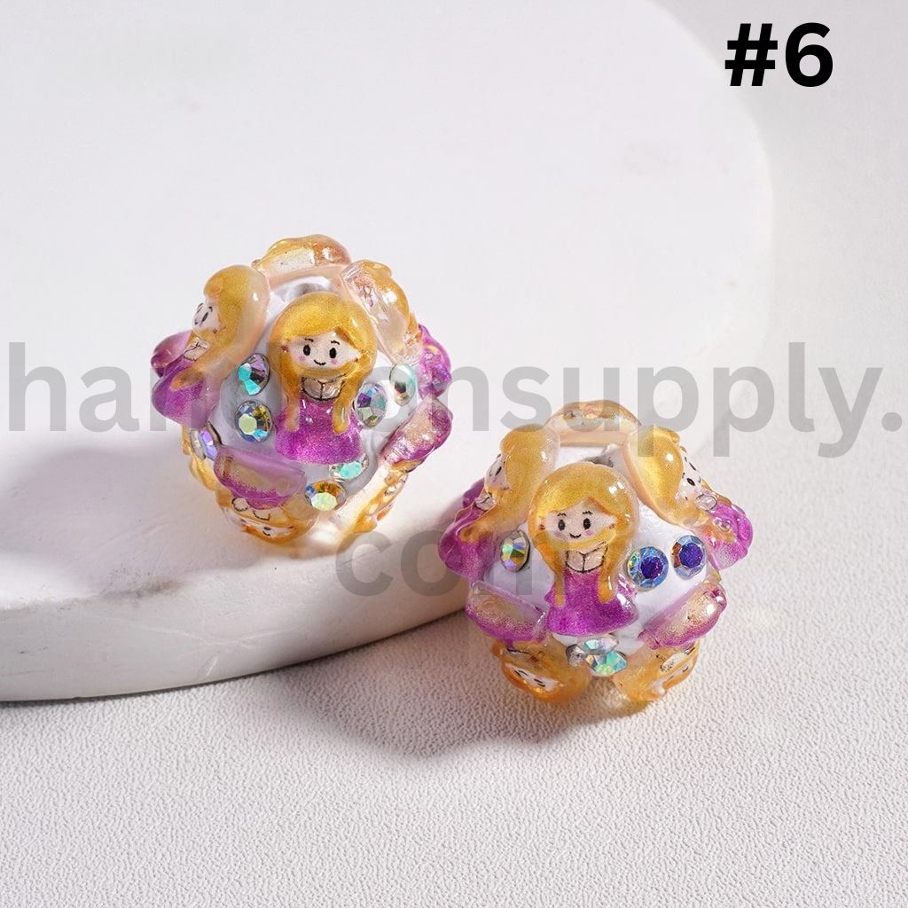 Cute Disney Royal Girl Snow Whit Mermai Tian Rapunze Auror Cinderell Arie with AB Rhinestones Round Clay Beads 20MM