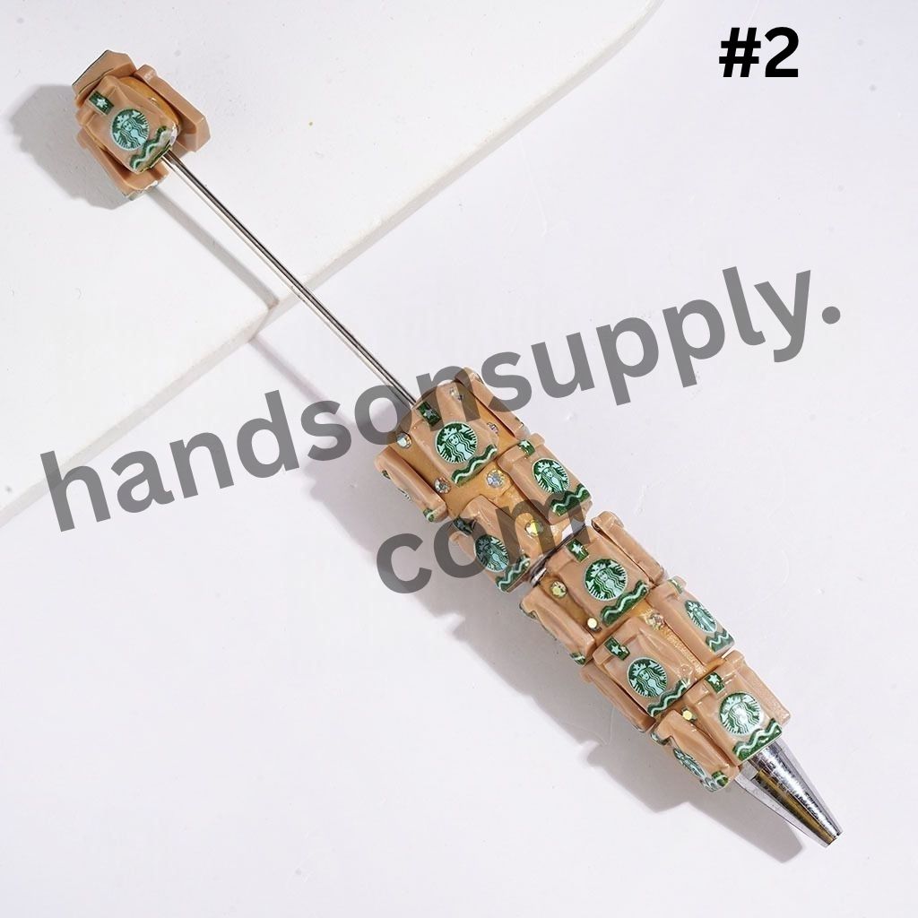 Charming Coffee Bag with Sparkling AB Rhinestone, White & Light Brown Beadable Clay Pens