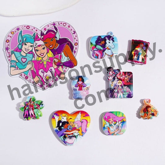 Adorable Fantasy Princess, Knight & Unicorn Character Acrylic Beads and Pendants, Random Mix