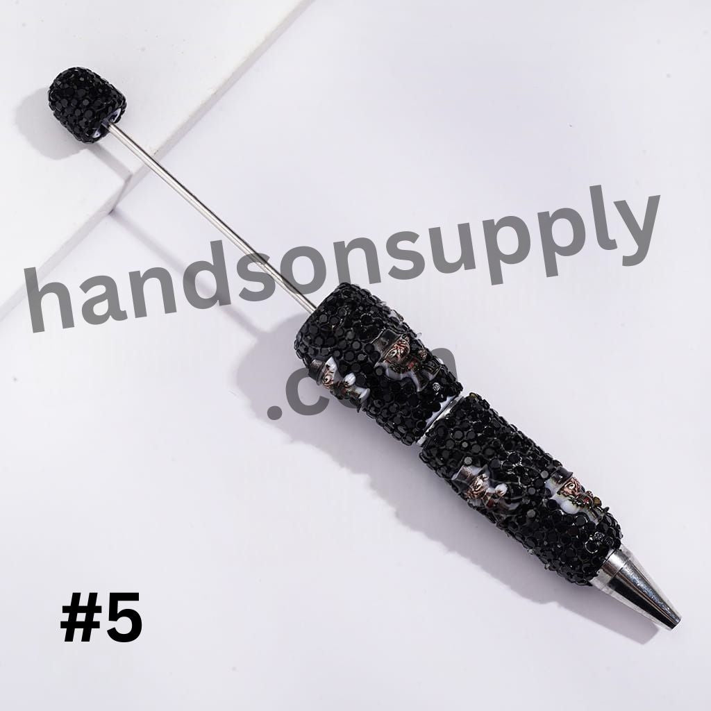 Spooky Horror Character Series with Sparkling Black Rhinestones, Halloween-Themed Beadable Clay Pens