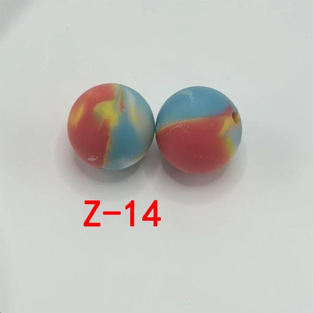 Multicolor Abstract Marble Pattern Printed Silicone Beads with Swirls, 15mm