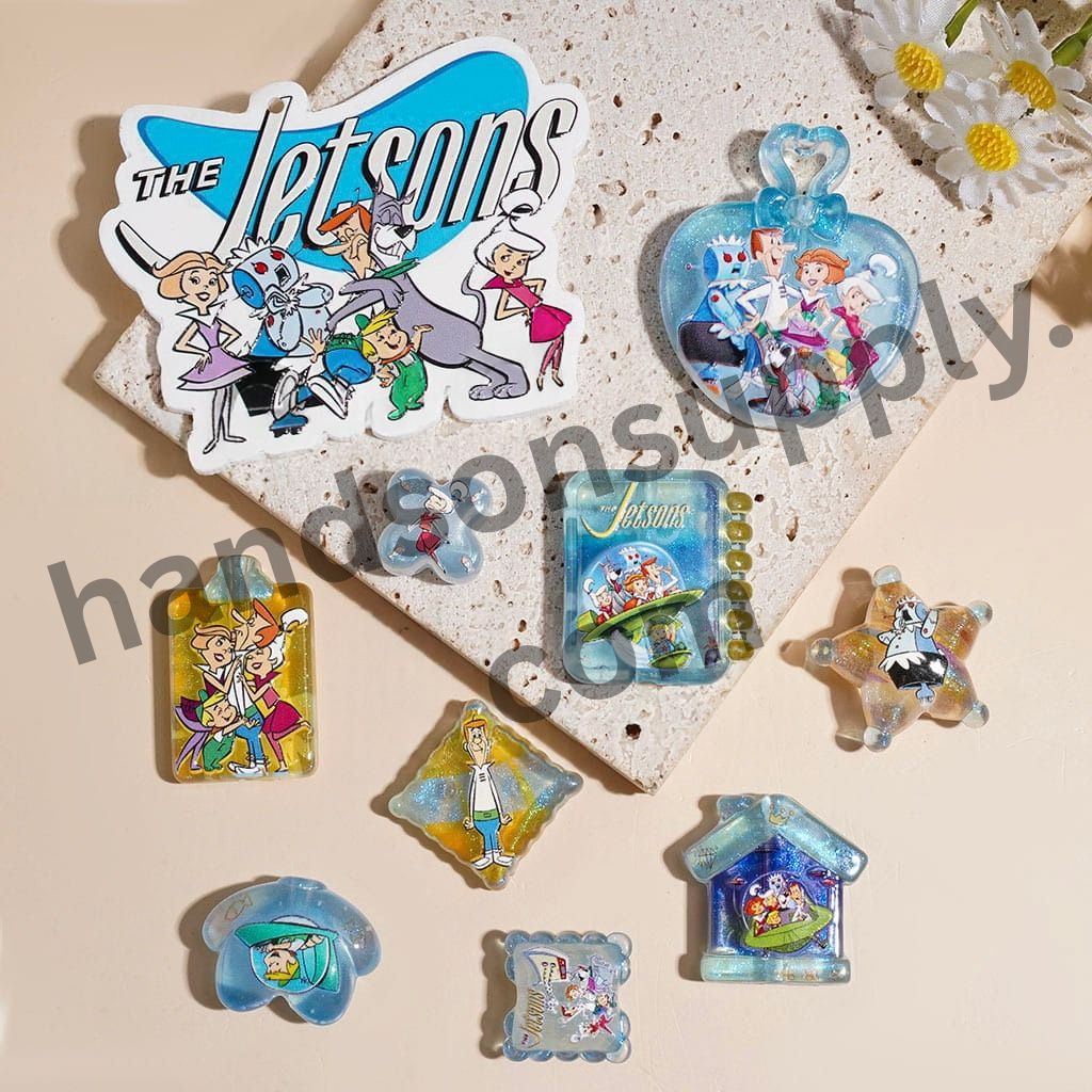Classic Retro Family Character Series Space Adventure Print Acrylic Beads & Pendants, Random Mix