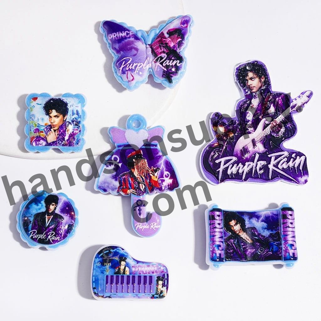 Purple & Blue Vibrant Color Series Rock Singer Character & Instrument Design Acrylic Beads, Random Mix