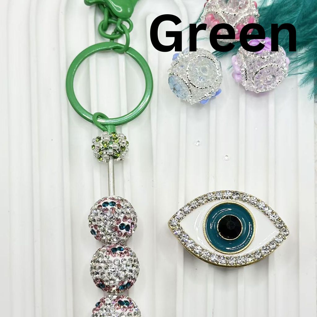 DIY Beadable Metal Keychains with Bar, White Pearls & Colorful Rhinestones, Total Length Around 145MM