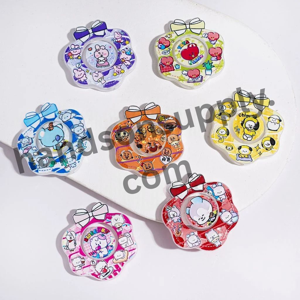 Trendy K-Pop Boy Group Portrait Design Bowtie Hollow Wreaths with Character Printed Round Acrylic Beads, Multi-Color Random Mix (Please Read Description)]