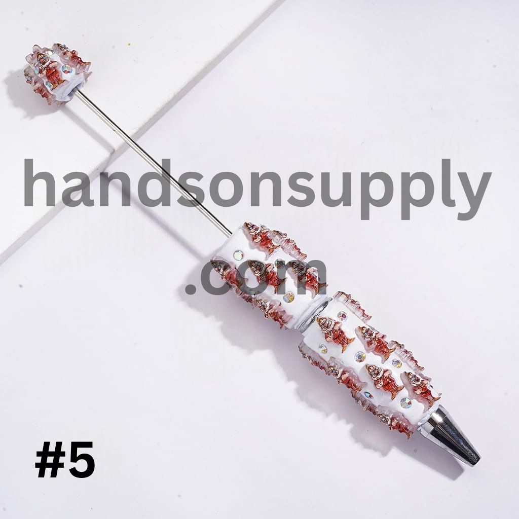 Beadable Clay Pens with White Snow Princess and Seven Gnome Elf Character, AB Rhinestones