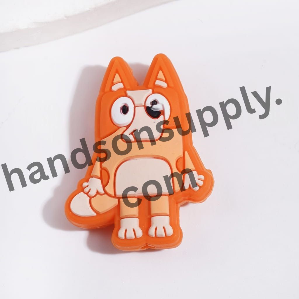 Playful Blue and Orange Cartoon Dog Character Silicone Focal Beads