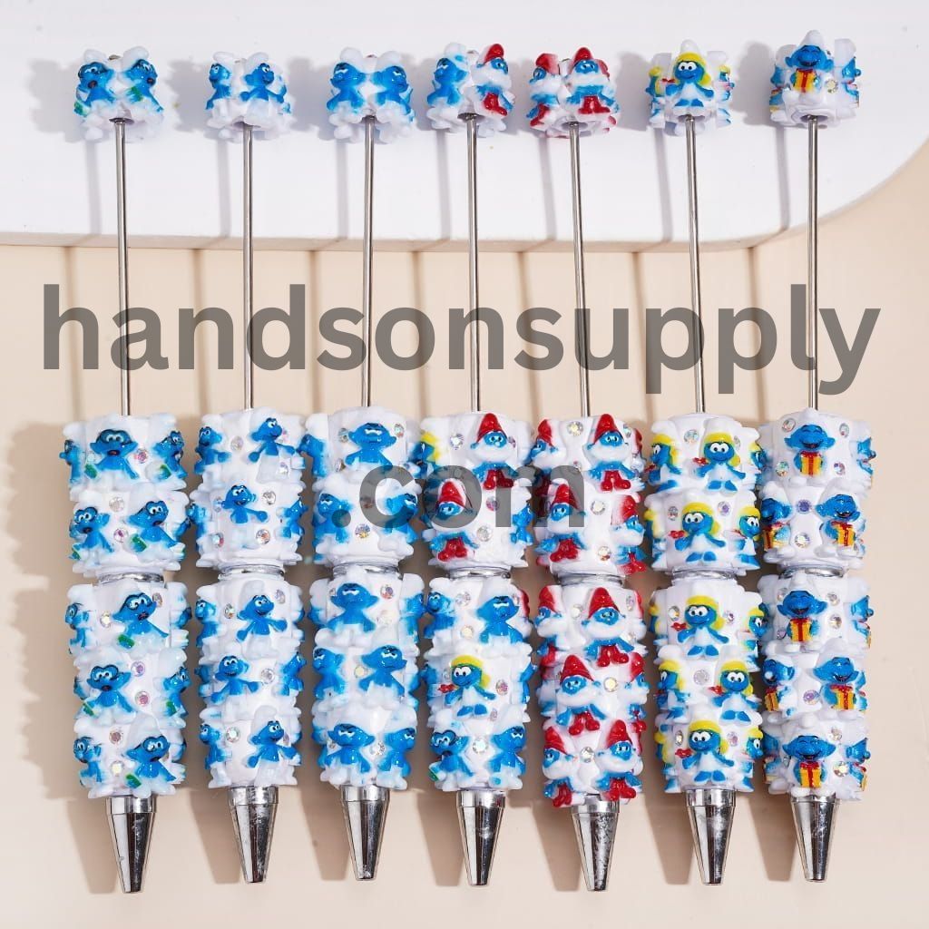 Adorable Blue Elf Cartoon Character Character Series with Sparkling AB Rhinestones on White Base Beadable Clay Pens
