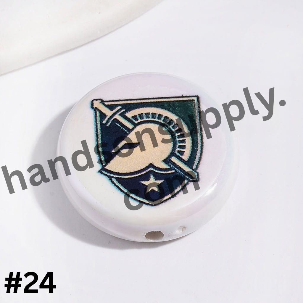 UV-Coated American College Sports Football Team Logo Series Flat Round Acrylic Beads, 23MM
