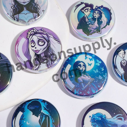 UV-Coated Spooky Skull Couple Character Series Halloween Theme Acrylic Beads, 31MM, Flat Round Shape, Random Mix