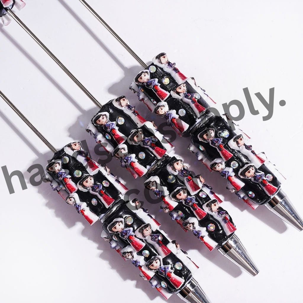 Playful Ghost Mother Character with Red, Black & White Outfit and Sparkling AB Rhinestones Beadable Clay Pen