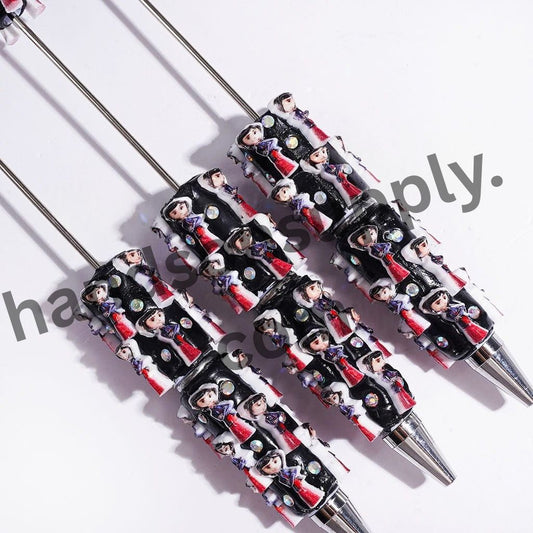 Playful Ghost Mother Character with Red, Black & White Outfit and Sparkling AB Rhinestones Beadable Clay Pen