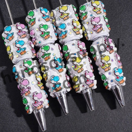 Cute Diverse Color Dinosaur Cartoon Character Design with Sparkling AB Rhinestones Beadable Clay Pens