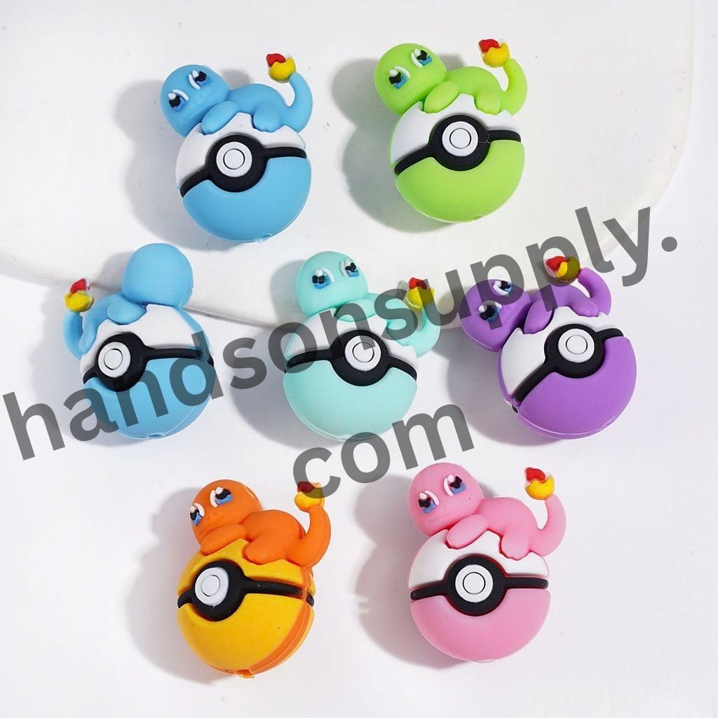 3D Adorable Fiery Dragon Character Resting on Magic Ball Silicone Focal Beads, 23*29MM, Multicolor