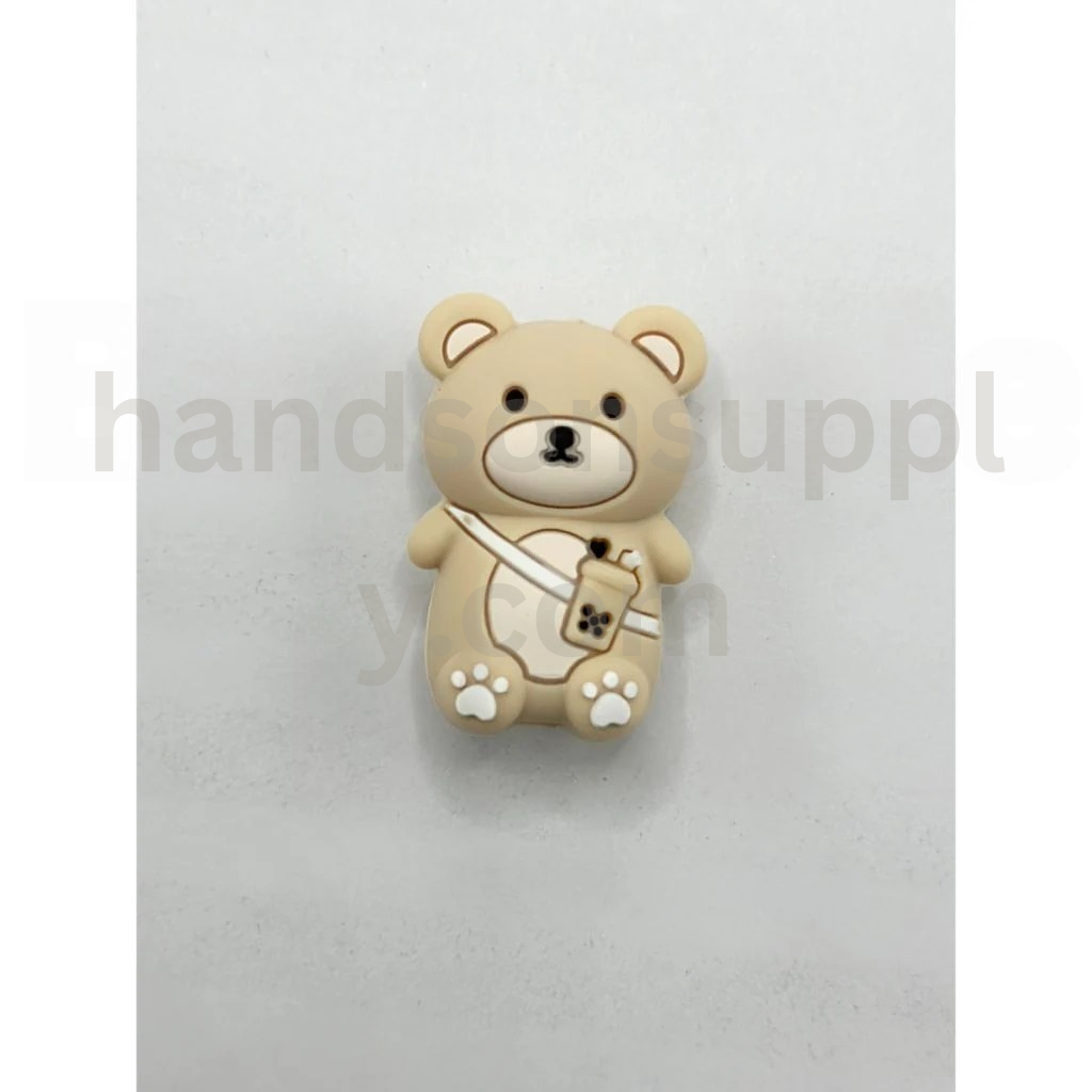 Mini 3D Bear Holding Drink Silicone Focal Beads in Cute Style