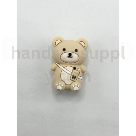 Mini 3D Bear Holding Drink Silicone Focal Beads in Cute Style
