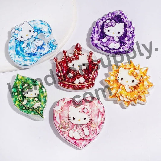 Adorable Cat Character with Sparkling Crystal Gemstone Series Acrylic Beads, Multi-Color, Random Mix