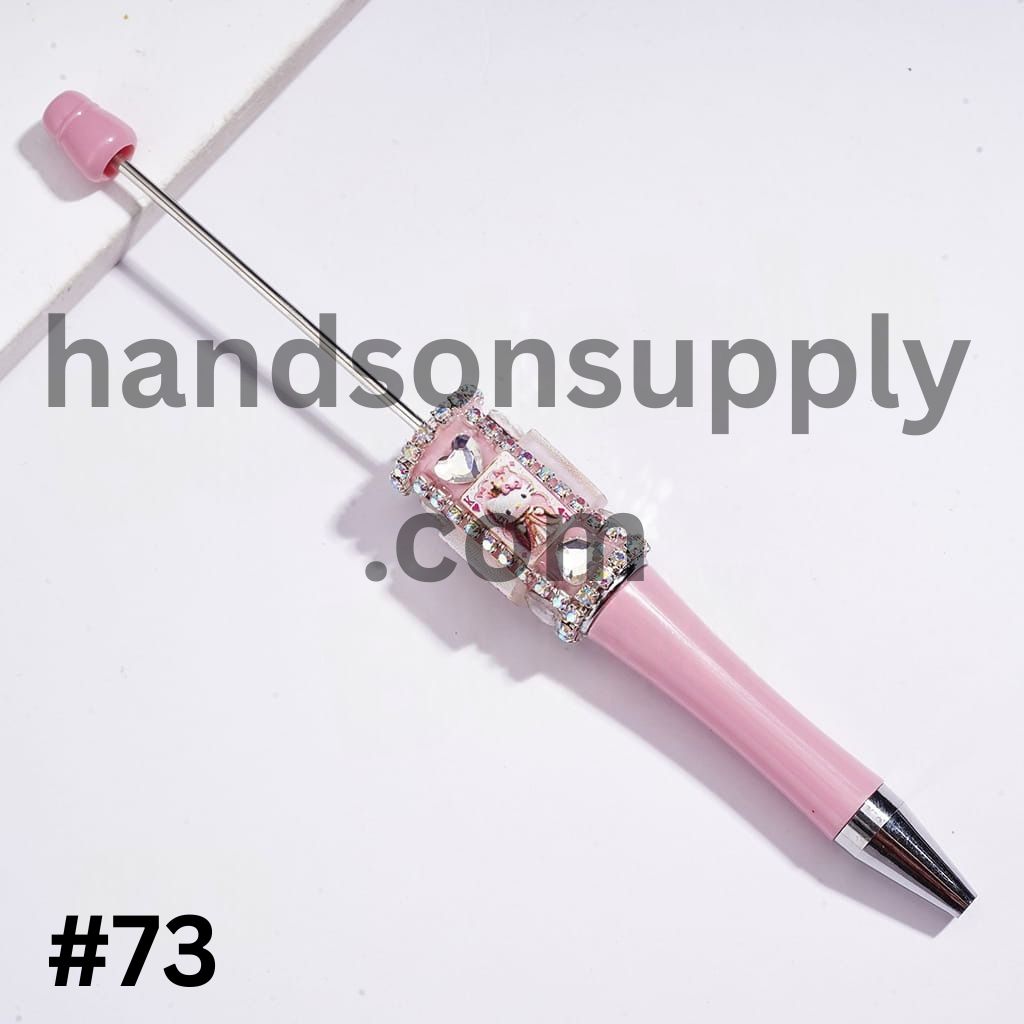 Cute Cat Character Poker-Themed Playing Card Design Beadable Pens with Clear Rhinestone Chains & Heart Crystals, Multi-Color