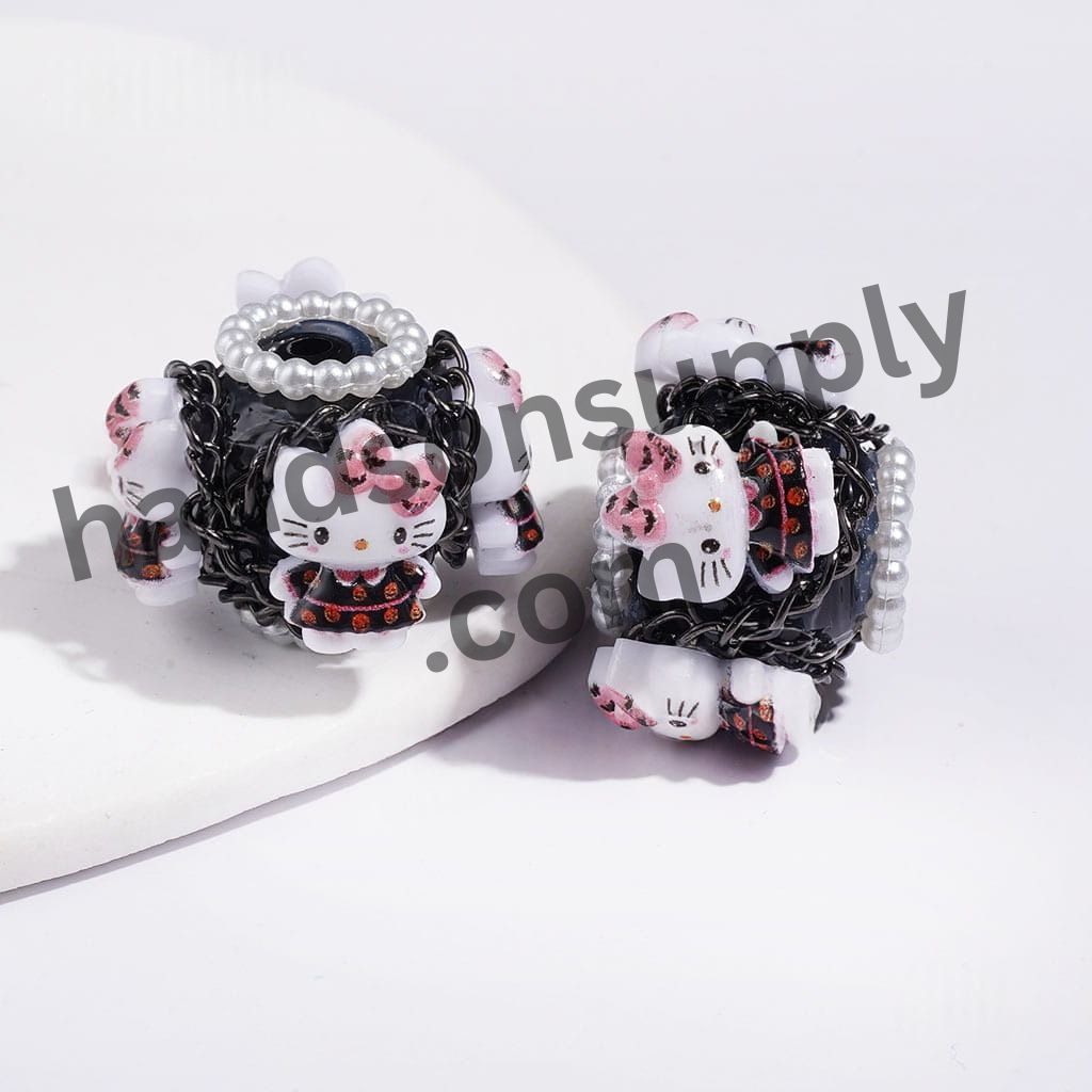 Hand-Made Acrylic Beads Halloween Cute Cat Character Series, w White Pearl & Gun Black Chains, 20MM Multi Colors