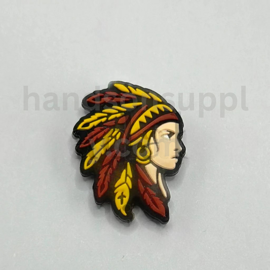 Red Indian Warrior Chief with Feathered Headdress Native American Style Silicone Focal Beads