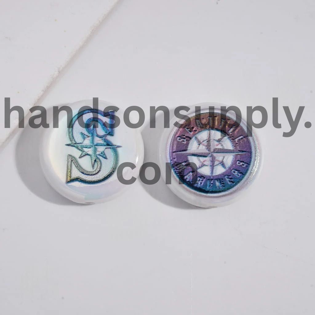UV Coating with Sports American Baseball Series Acrylic Beads, Around 24MM, Flat Round Shape