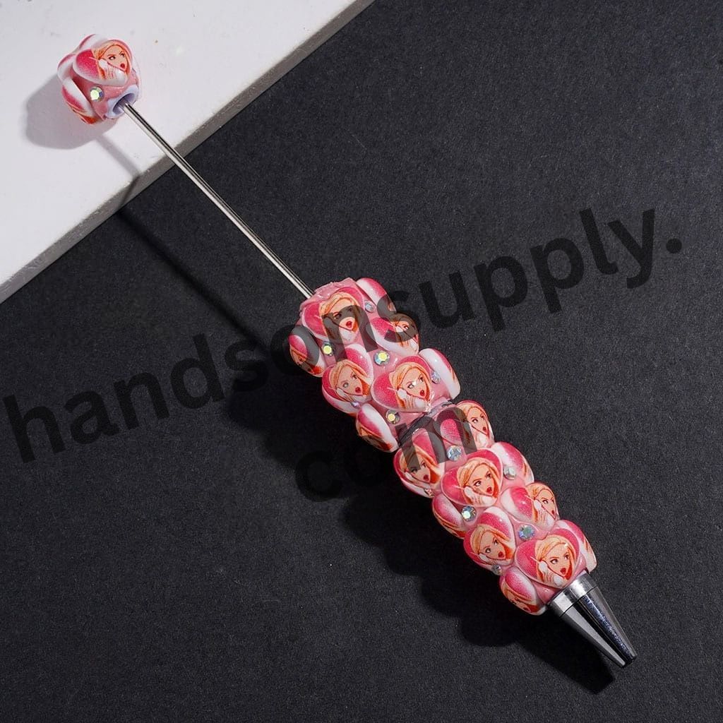 Charming Fashion Doll with Heart & Surprised Expression, Sparkling AB Rhinestone Design Beadable Clay Pen