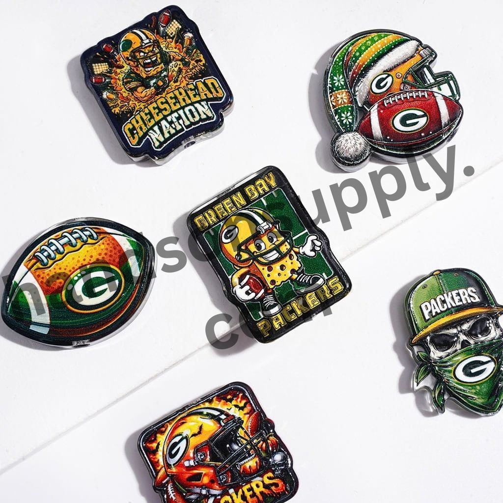 Sporty American Green Bay Football Team Designs Series Semi-Clear Acrylic Beads, Random Mix