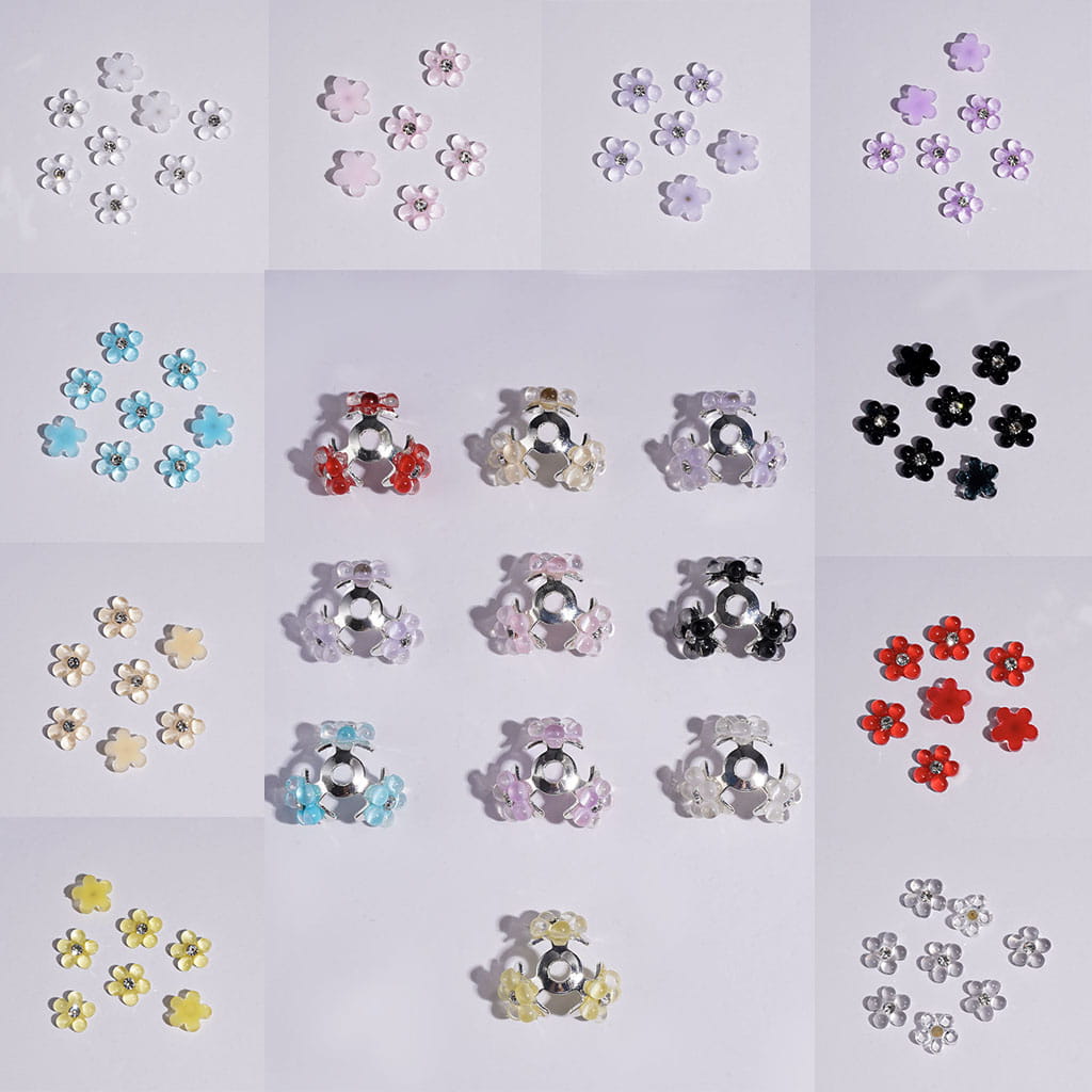 Elegant Mini Pearl Flower Charms with Clear Rhinestones for Jewelry Accessories, 10*10MM, Multicolor