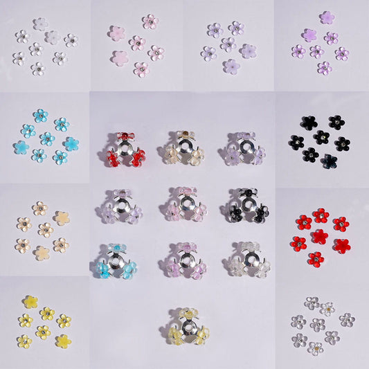 Elegant Mini Pearl Flower Charms with Clear Rhinestones for Jewelry Accessories, 10*10MM, Multicolor