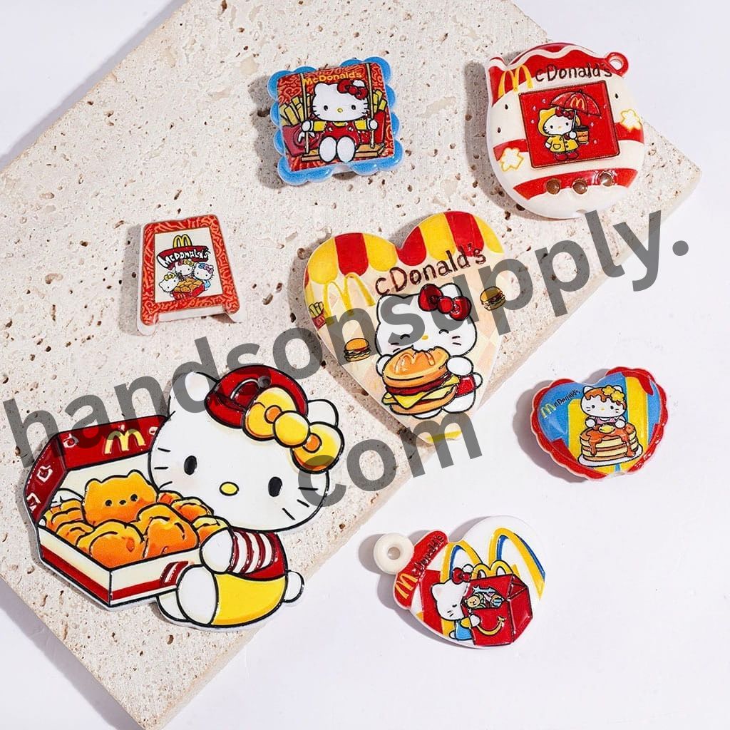 Cute Cat Characters Fast Food Character Series Acrylic Beads, Assorted Designs, Random Mix